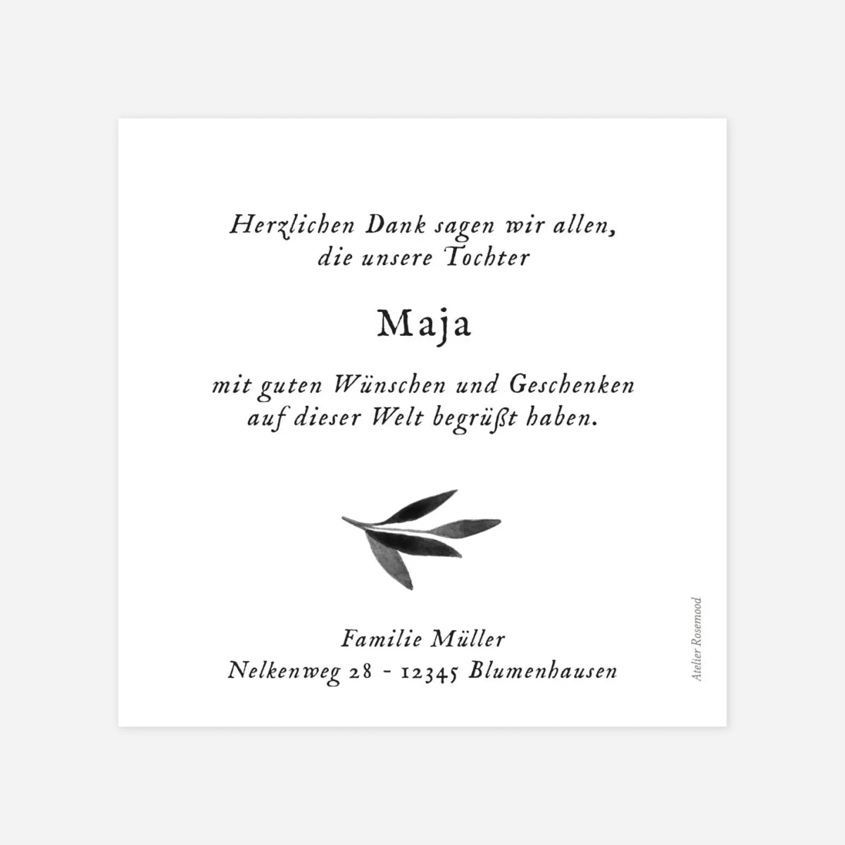 Dankeskarte Geburt Zarte Blätter