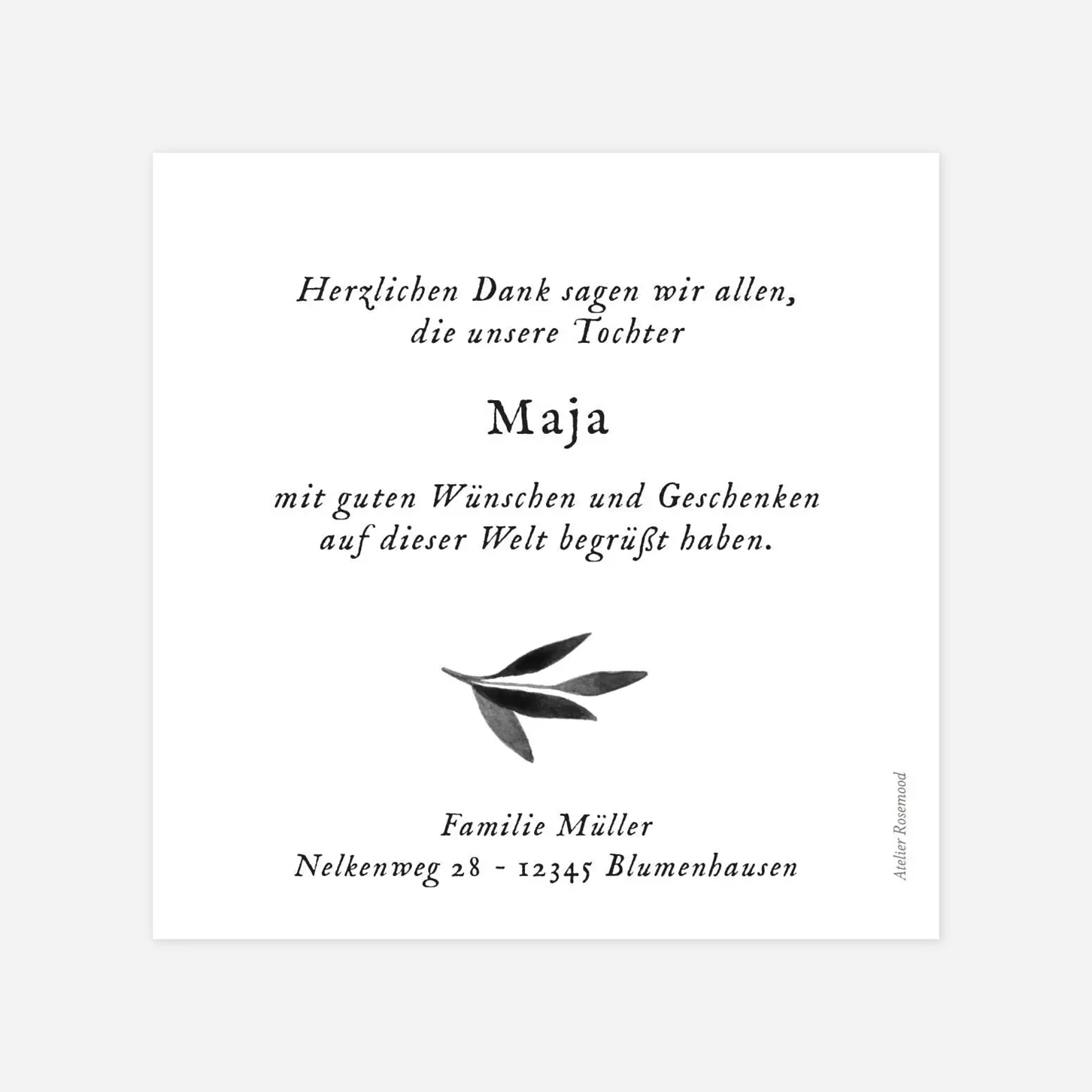 Dankeskarte Geburt Zarte Blätter