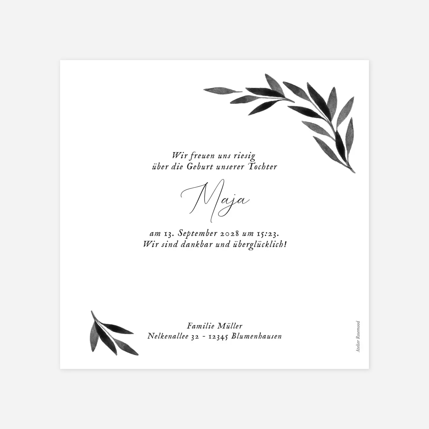 Geburtskarte Zarte Blätter