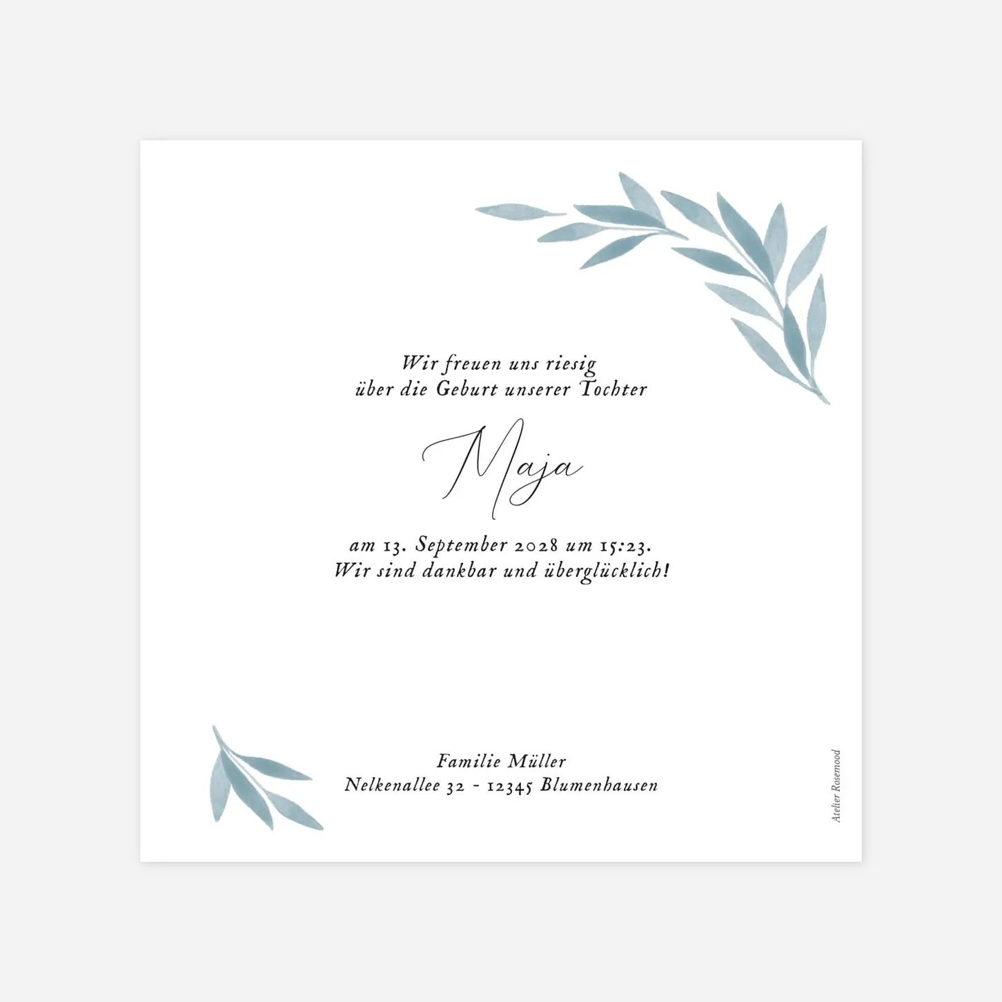 Geburtskarte Zarte Blätter