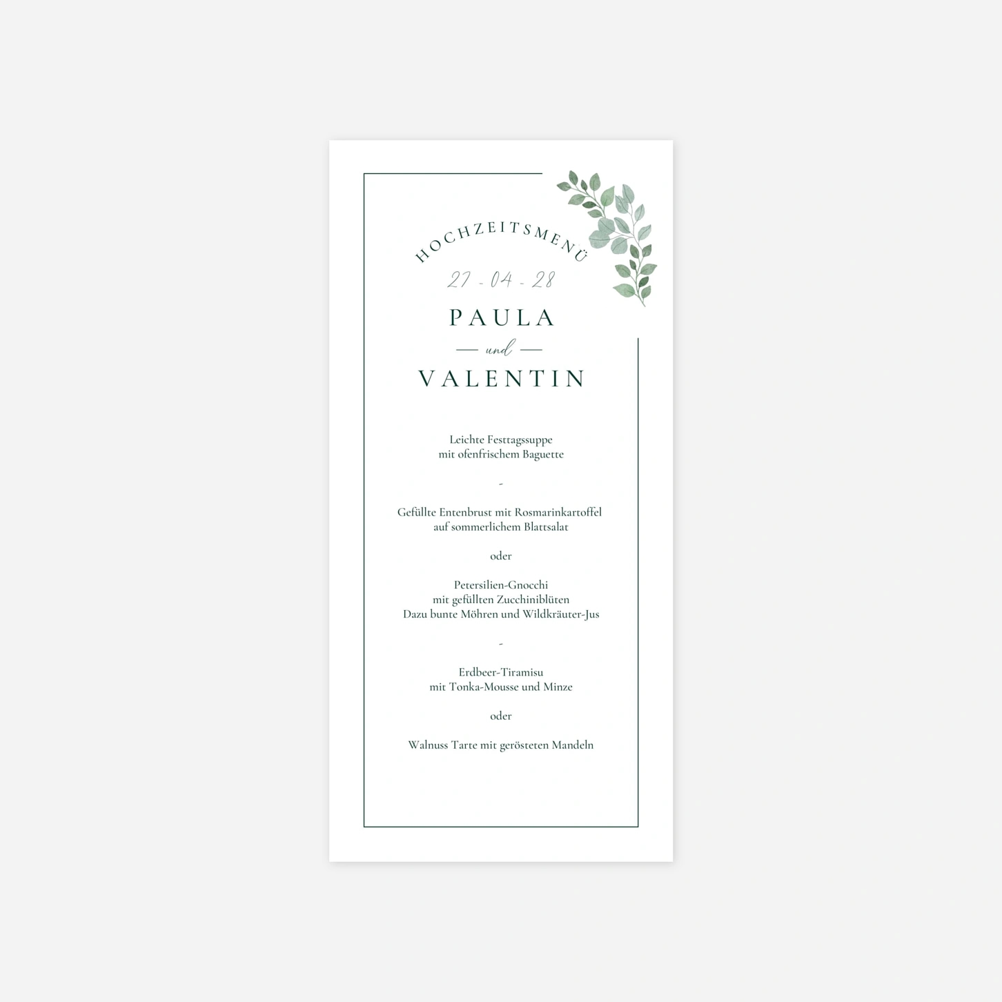 Menükarte Hochzeit Zarte Ranken