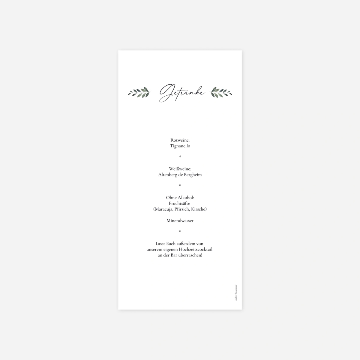 Menükarte Hochzeit Herzensnähe