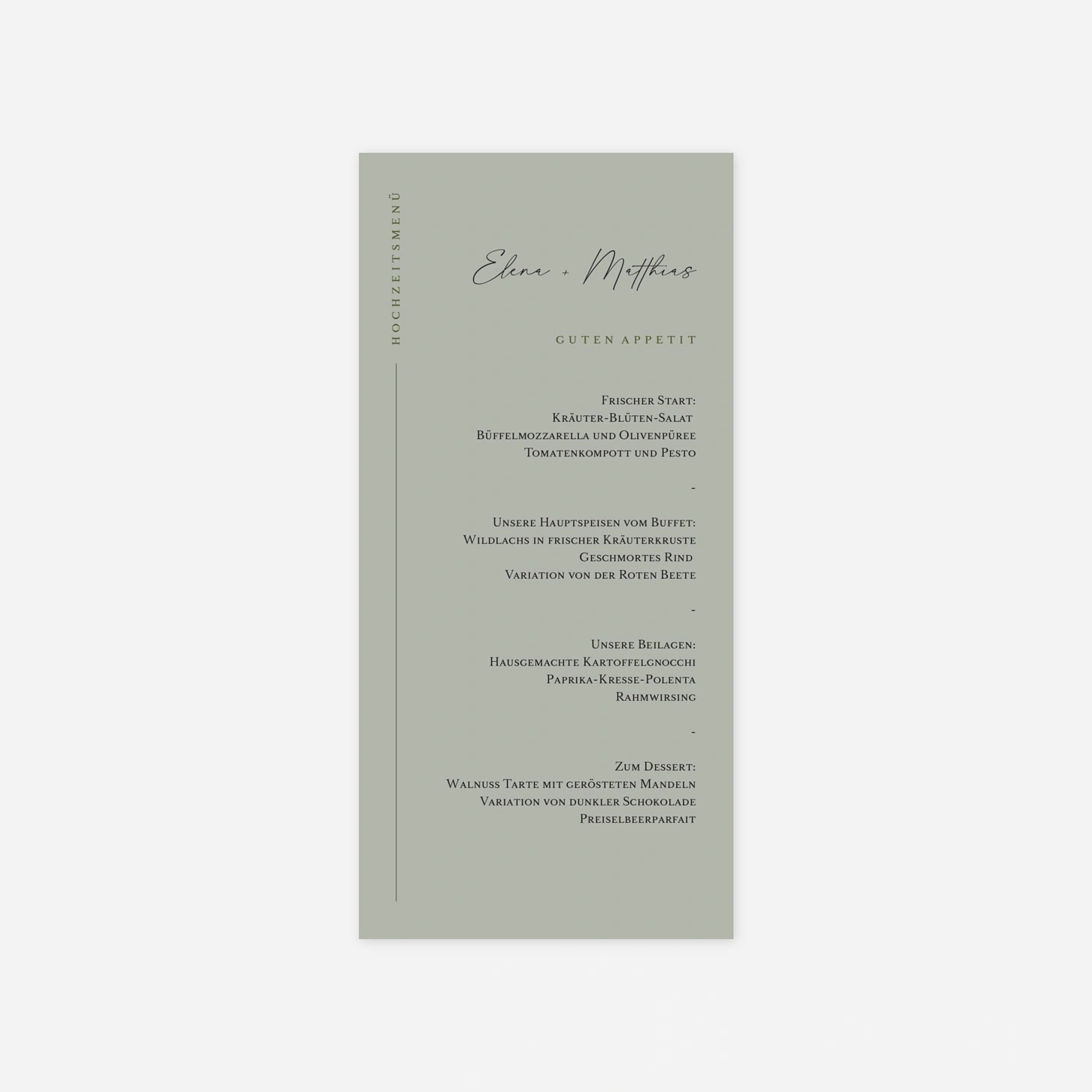 Menükarte Hochzeit Zeitlose Eleganz