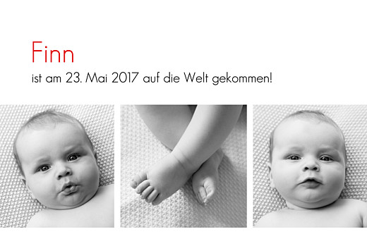 Geburtskarten Zeitgeist 3 Fotos Weiss - Vorderseite