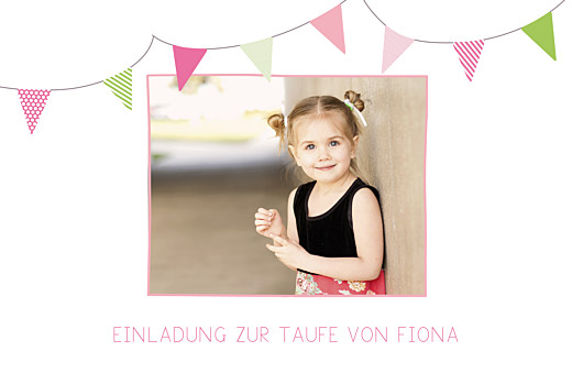 Taufeinladungen Girlande Foto rosa & gruen - Vorderseite