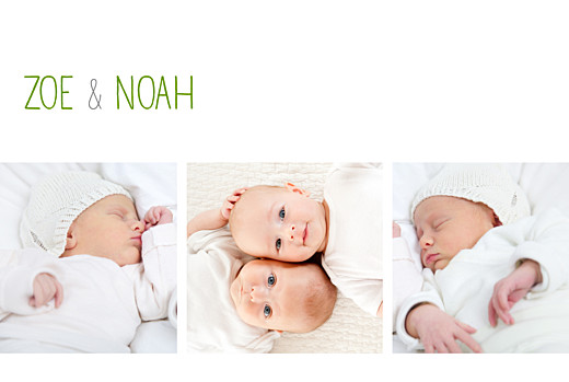Geburtskarten Zwillinge 3 Fotos Weiss - Vorderseite