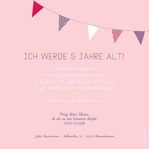Einladungskarten Kindergeburtstag Girlande Rosa & Violett - Rückseite