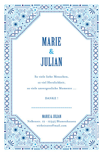 Dankeskarten Hochzeit Mediterran Blau - Vorderseite