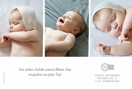 Geburtskarten Kleinkram Leiste 4 Fotos Weiß - Rückseite