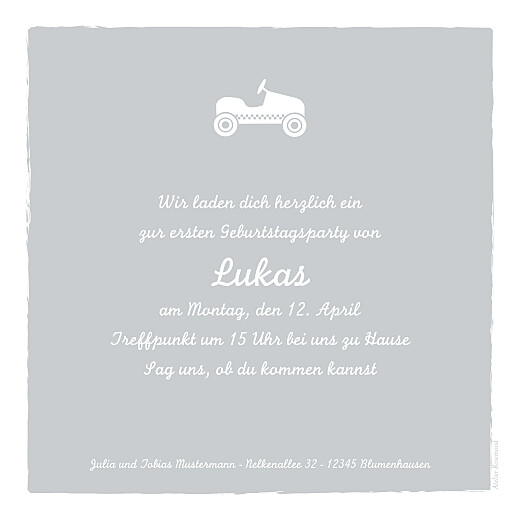 Einladungskarten Kindergeburtstag Auto Foto Grau - Vorderseite