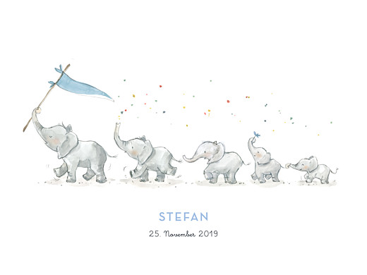 Poster klein 5 Elefanten Blau - Vorderseite