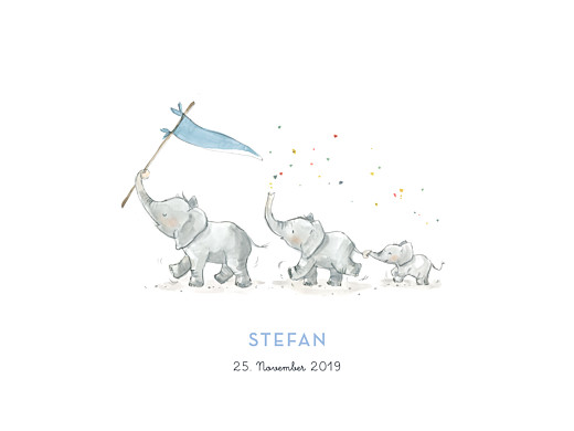 Poster klein 3 Elefanten Blau - Vorderseite