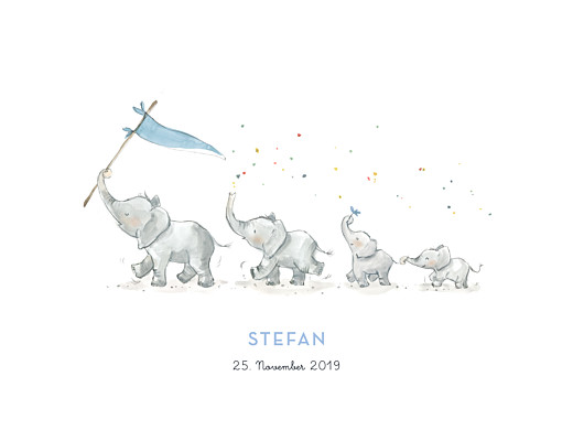 Poster klein 4 Elefanten Blau - Vorderseite