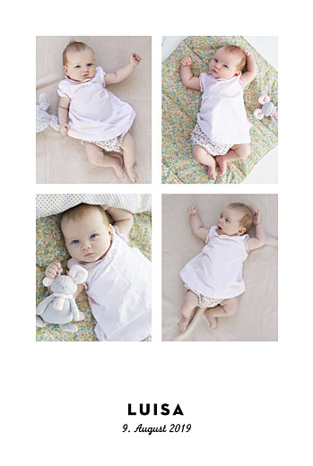 Geburtskarten Sternchen 4 Fotos (Gold) Weiß - Vorderseite