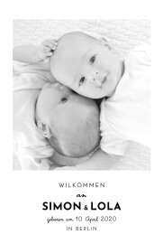 Geburtskarten Original 2 Fotos Zwillinge Weiß