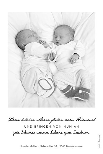 Geburtskarten Original 2 Fotos Zwillinge Weiß - Rückseite