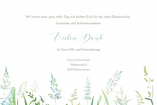 Dankeskarten Hochzeit Sommerwiese Grün - Rückseite