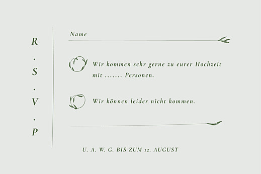 Antwortkarte Hochzeit Blättertanz Grün - Rückseite