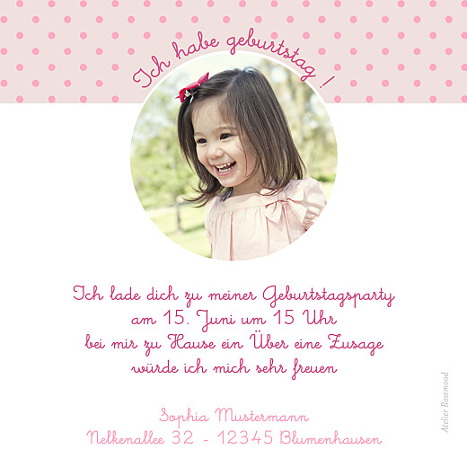 Einladungskarten Kindergeburtstag Diadem Foto Rosa - Rückseite