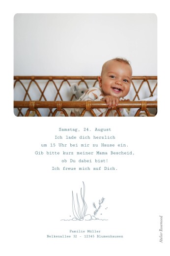 Einladungskarten Kindergeburtstag Waltanz Blau - Rückseite