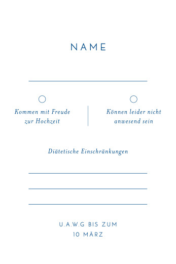Antwortkarte Hochzeit Kalligraphie Hoch Blau - Vorderseite