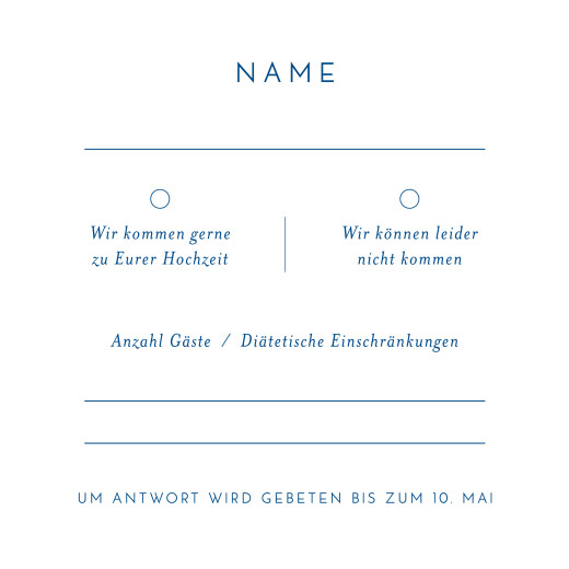 Antwortkarte Hochzeit Kalligraphie blau - Vorderseite