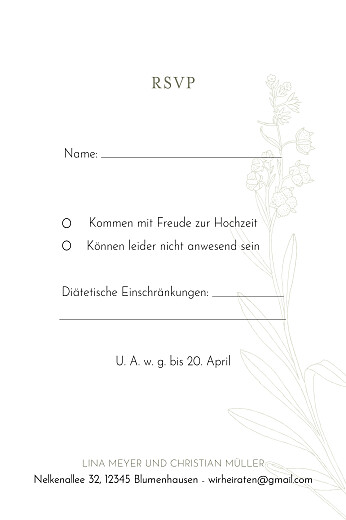 Antwortkarte Hochzeit Pflanzenwelt (Hoch) Grün - Rückseite