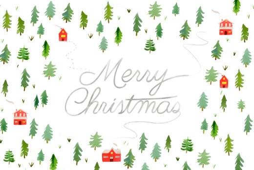 Weihnachtskarten Tannenwald Klappkarte Weiß - Seite 1