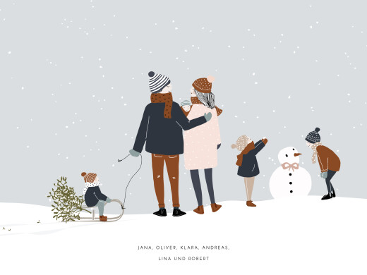 Poster klein Winter Family (4 Kinder) 1 - Vorderseite