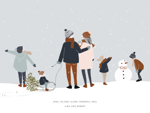Poster klein Winter Family (5 Kinder) 1 - Vorderseite