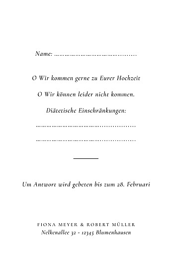 Antwortkarte Hochzeit Liebesgedicht (Hoch) Weiß - Rückseite