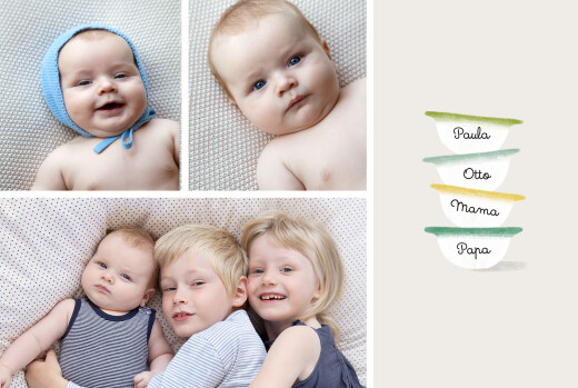 Geburtskarten Schälchen (2 Kinder) Grün - Vorderseite