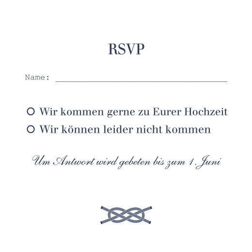 Antwortkarte Hochzeit Anker Blau - Vorderseite