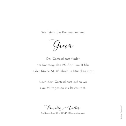 Einladungskarten Kommunion & Konfirmation Raffinesse Weiß - Rückseite