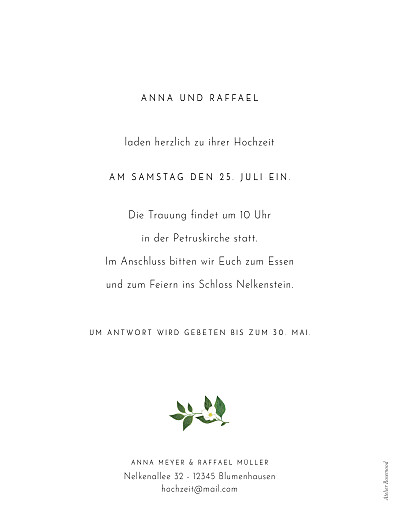 Hochzeitseinladungen Blumenbuchstaben (hoch) Weiß - Rückseite