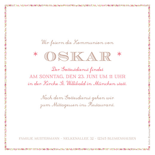 Einladungskarten Kommunion & Konfirmation Liberty Kreuz Rosa - Rückseite