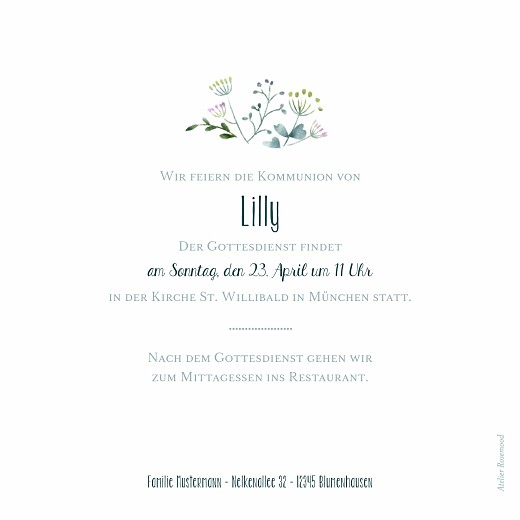 Einladungskarten Kommunion & Konfirmation Wildblumen Violett - Rückseite