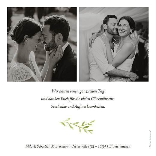 Dankeskarten Hochzeit Flora Grün - Rückseite