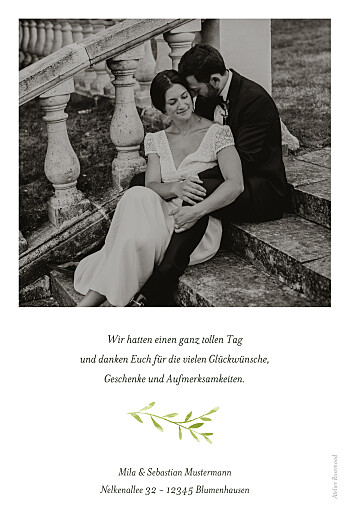Dankeskarten Hochzeit Flora (hochformat) Grün - Rückseite