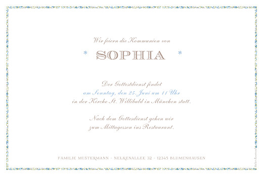 Einladungskarten Kommunion & Konfirmation Blumensinfonie Fisch Blau - Rückseite