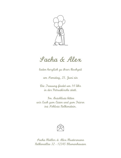 Hochzeitseinladungen Piktogramme (Programm) Grün - Vorderseite