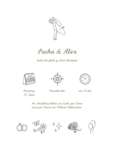 Hochzeitseinladungen Piktogramme (klassisch) Weiß - Vorderseite