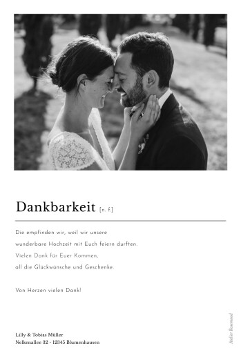 Dankeskarten Hochzeit Schreibmaschine (Fotos) Weiß - Rückseite