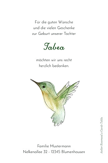 Dankeskarten Kleiner Kolibri Grün - Rückseite