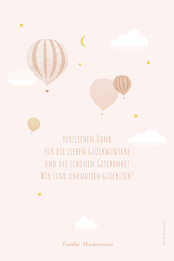 Dankeskarten Heißluftballons Rosa - Rückseite