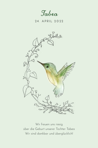 Geburtskarten Kleiner Kolibri (Hoch) Grün - Vorderseite