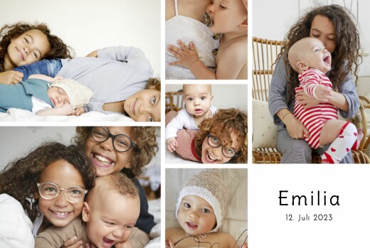 Geburtskarten Erste Erinnerungen (lang) 8 Fotos Weiß - Vorderseite