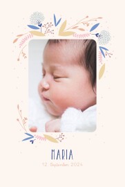 Geburtskarten Liebliches Blattwerk (Bunt) Hochformat Rosa