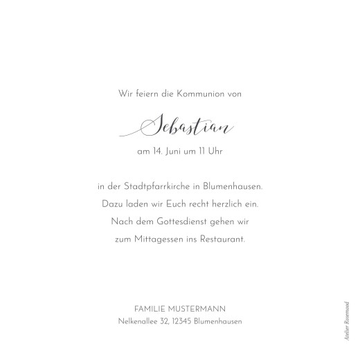 Einladungskarten Kommunion & Konfirmation Zweiglein (Gold) Weiß - Rückseite