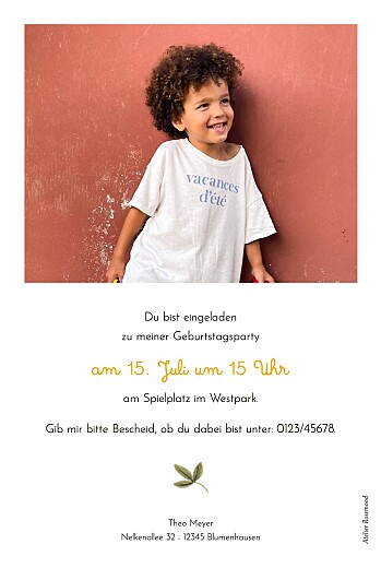 Einladungskarten Kindergeburtstag Dino Weiß - Rückseite